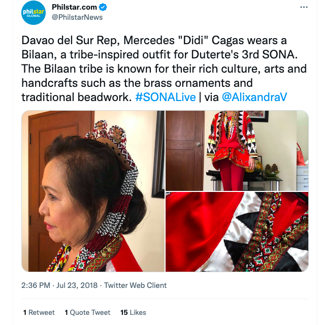 Mercedes Cagas wearing Bilaan for SONA 2018